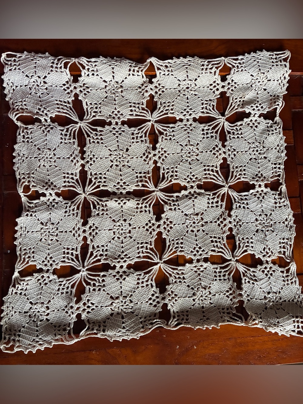 Vintage Handmade Crochet Doily Square Table Mat Ecru Cream 12x12 Cottagecore